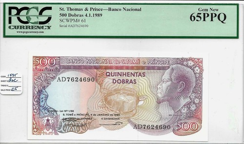 St. Thomas & Prince Islands 1989 500 Dobras PCGS graded Gem New 65 PPQ