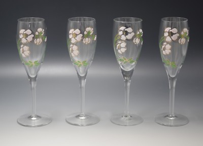 Set of 2 Perrier Jouet Champagne Belle Epoch Hand Painted Flutes Glasses