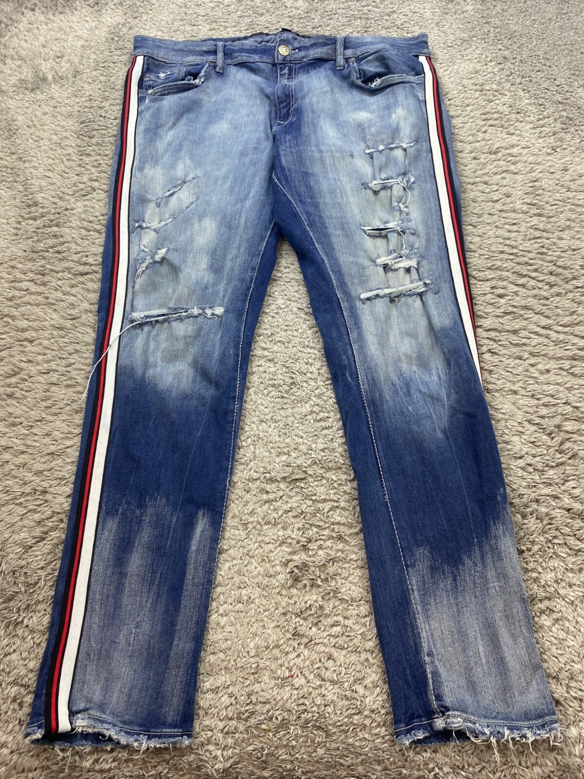 Jordan Craig Jeans Mens 40x34 Sean Distressed Sparta Striped Hip Hop Skate Denim