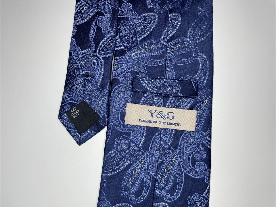 Corbata Y&G / Azul Paisley / 100% Seda / L-58 pulgadas y W-3,5 pulgadas Foto 4 de 4
