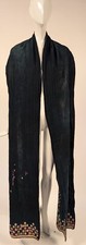ANTIQUE ETHNIC HAND EMBROIDERED INDIGO LINEN SCARF / SHAWL