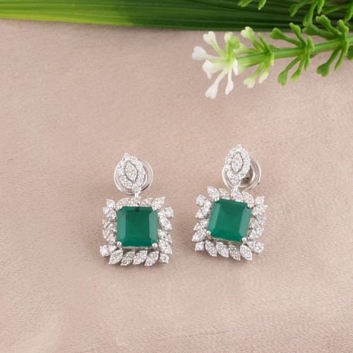 4.17 TCW Lab Grown CVD Diamond Synthetic Gemstone Dangle Earrings 14k White Gold - Picture 3 of 8