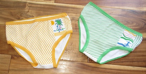 Girls Vintage Rare 2 Pairs Cute Fun BIKINI PANTIES 12-14 Stripes 1980s Cotton