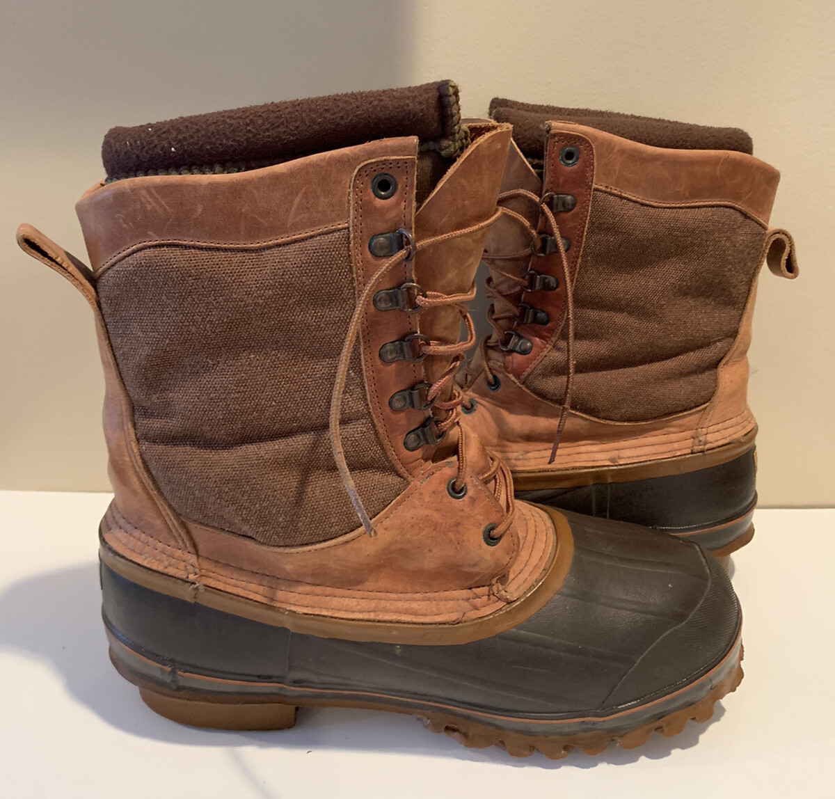 LA CROSSE MENS WINTER SNOW BOOTS BROWN LEATHER SZ. 11 MADE IN THE USA