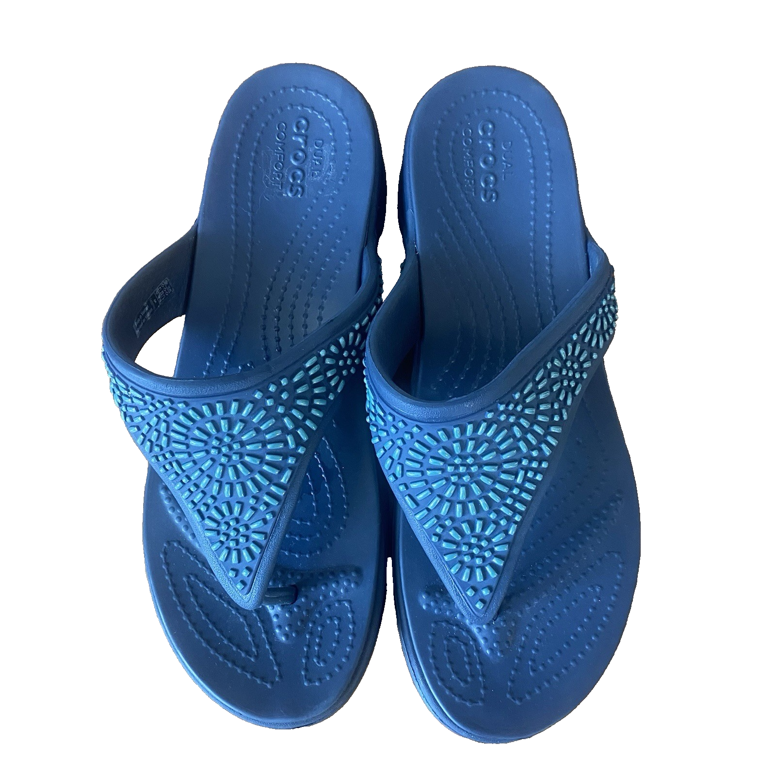 Crocs Monterey Diamante Womens Blue Platform Thong Sandals Size 9-image