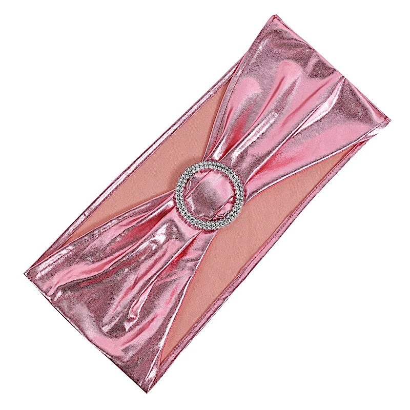 75 Metallic Spandex Chair Sashes with Silver Buckles Party Wedding Decorations - Image 3 of 4