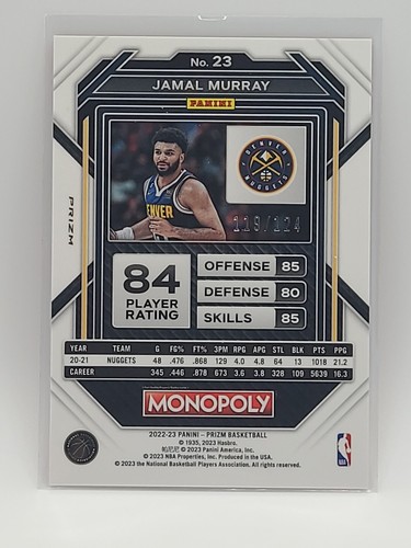 2022-23 Panini Prizm Monopoly Basketball, Jamal Murray No.23 Orange /124 - Picture 2 of 3