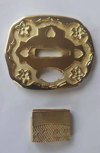 Nice A Set Gold Tsuba Habaki Menuki For Military Japanese Sword Katana Wakizashi - Picture 7 of 12