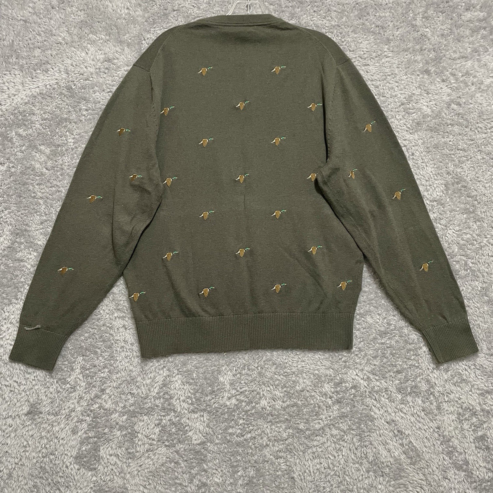 Cremieux Classic Sweater Men Large Cashmere Cotton Blend Duck Hunting Embroidery