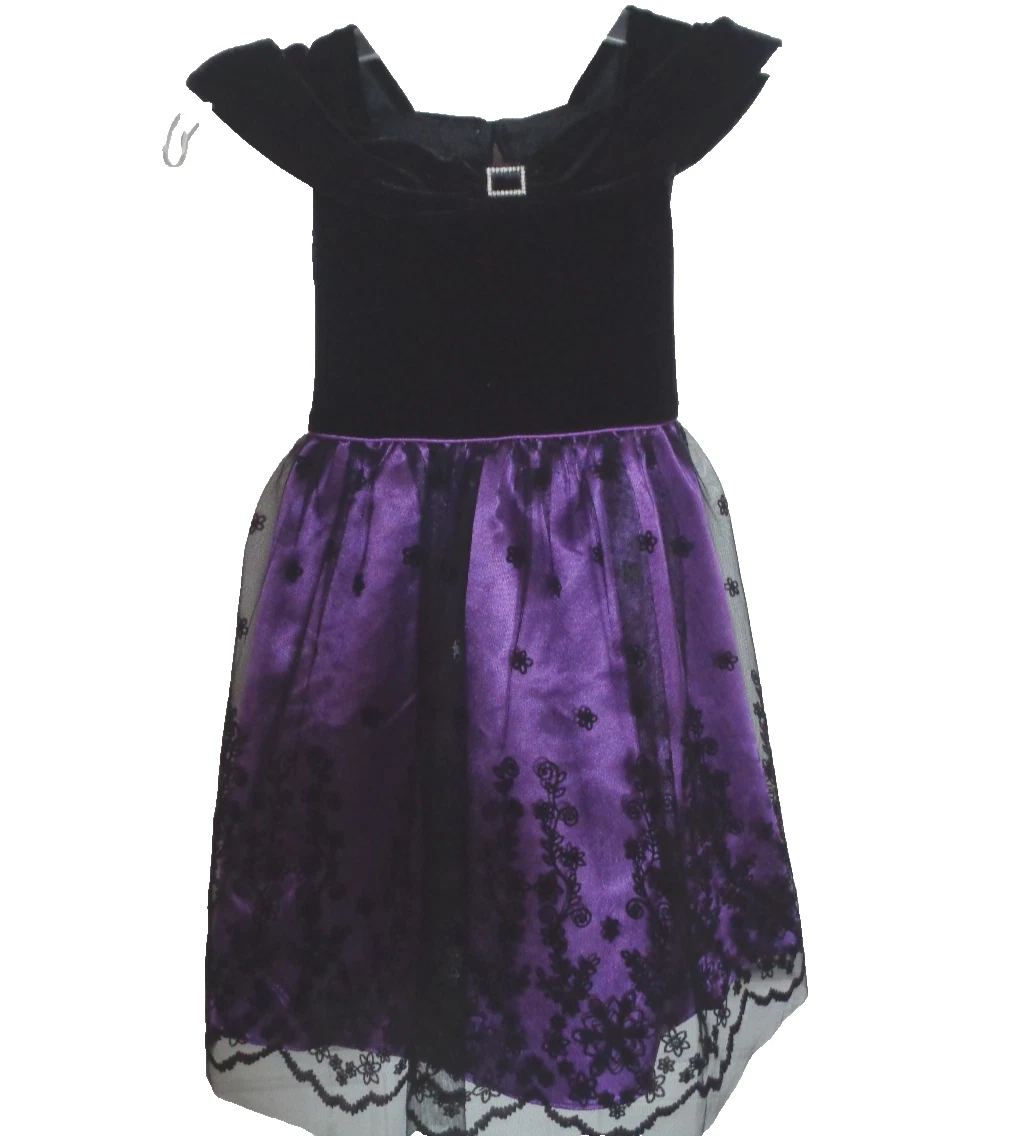 Jona Michelle Fancy Party Dress Kids Girls Size 6 Purple/Black Flocking Overlay