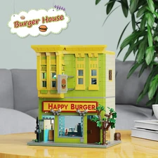 Burger Store MOC Building Blocks Bob Movie Street View Model 1018PCS Kids Gift
