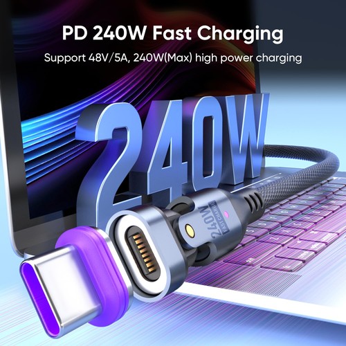 240W Rotating USBC to USB C Magnetic Data Cable, 3ft for - Afbeelding 3 van 9