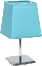 Simple Designs LT2062-BLU Mini Chrome Squared Empire Fabric Shade Table Lamp, Bl