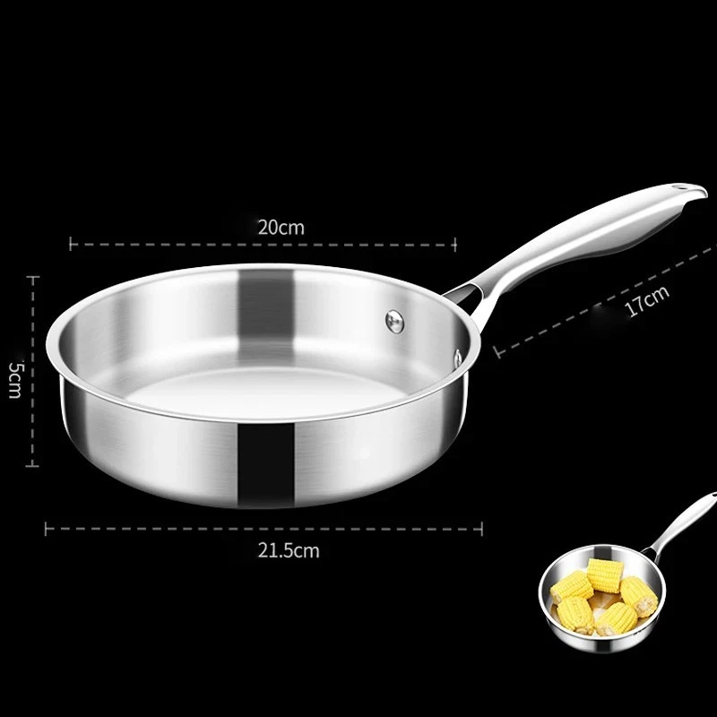 316 Stainless Steel Frying Pan 20cm Non Stick Skillet Wok for Kitchen Cooking