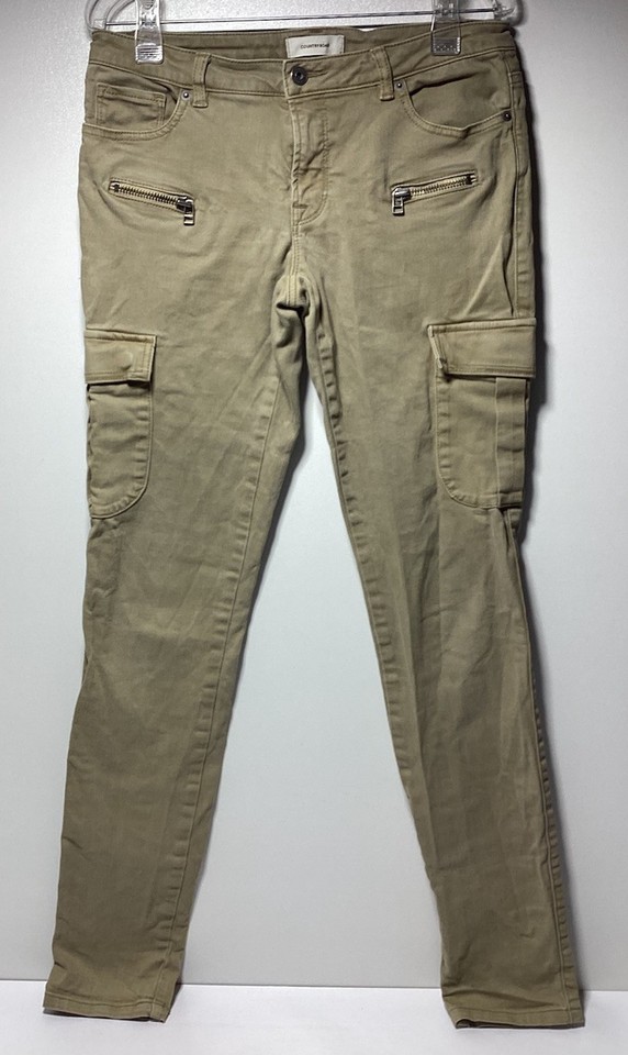 Country Road Womens Cargo Pants Size 10 Khaki Multiple Pockets Zip Detail