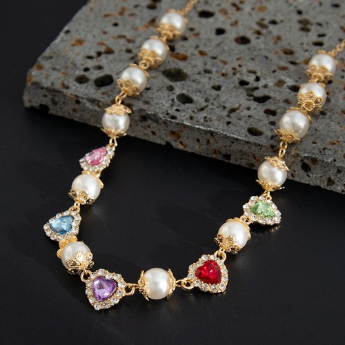 Collar gargantilla corazón con cuentas de perlas para hombre collar de diamantes de imitación Y2K accesorio de joyería - Imagen 11 de 15
