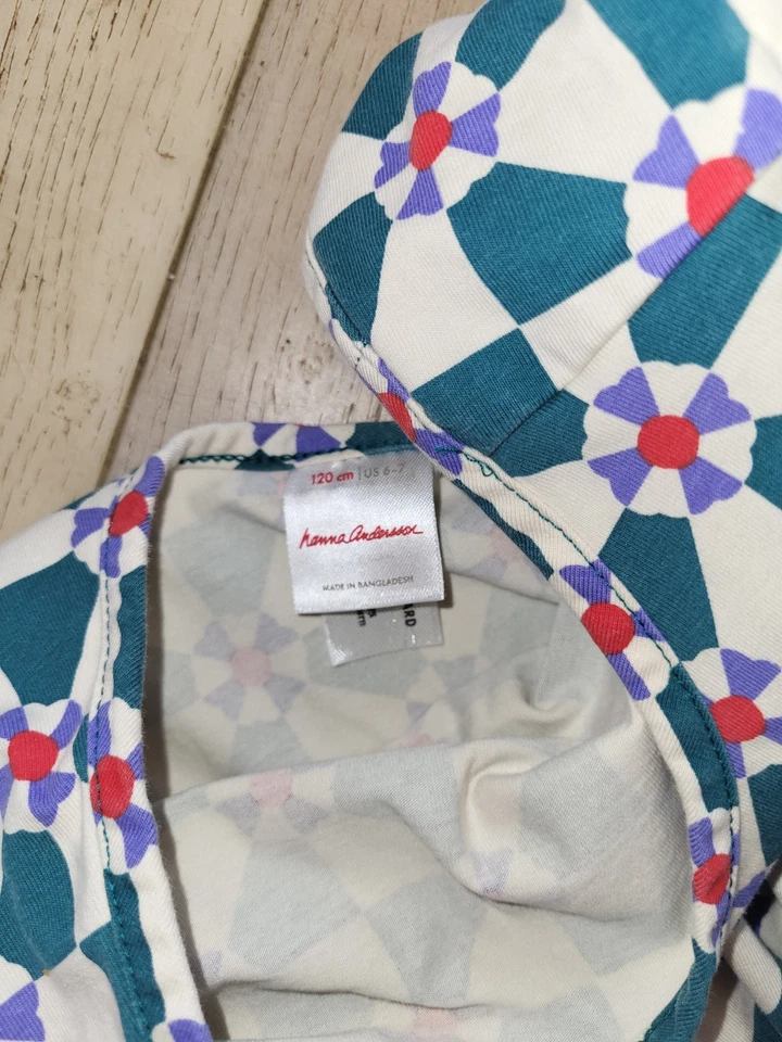 Vestido de algodón para niñas Hanna Andersson 6-7 120 cm. Verde geométrico floral usado en excelente estado Foto 2 de 4