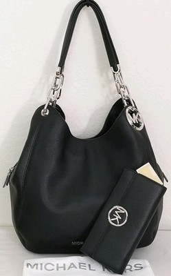  MICHAEL KORS LILLIE BLACK LEATHER SHOULDER TOTE BAG +/OR MATCHING WALLET NWT!