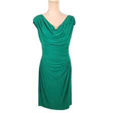Lauren Ralph Lauren Green Ruched Dress Sz 10 Jersey Cowl Neck Party Wedding