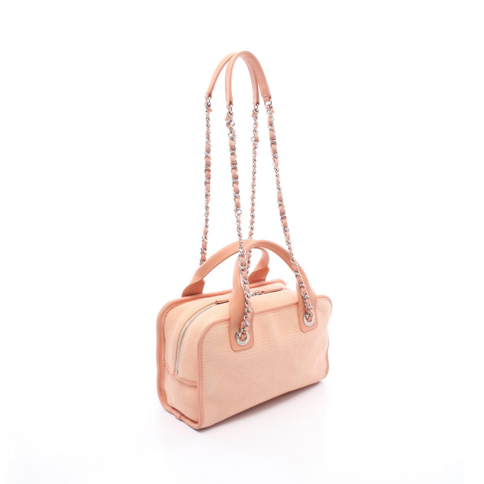 CHANEL Deauville bowling Chain Shoulder Bag A92749 canvas leather Pink SHW Used image 2