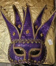 Gold Purple Crystal Musical Venetian Jolly Jester Masquerade Half Face Eye Mask