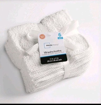 MAINSTAYS Cotton Washcloth Pack - 6 pack White Buy more and Save NWT