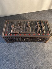 Egyptian Jewelry Box Metal Cleopatra Horus Mythology Engraved 