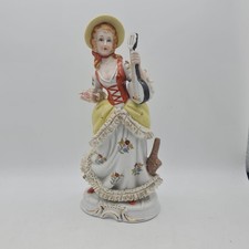 Uniart Fine Porcelain Lady Figurine Taiwan Lace Dress Mandolin Vintage
