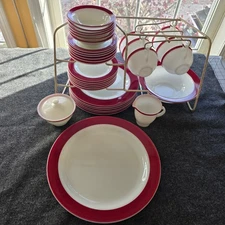 Vintage Pyrex Red Rim Dinnerware Set – Complete Service for 6