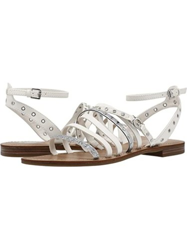 GBG Womens White Strappy Adjustable Strap Logo Studded Hoko Sandals 5.5 M