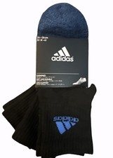adidas MEN/YOUTH Crew Socks 3-Pack Dark Black Blue with Blue Logo Size 6-8 NWT