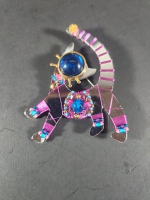 Liztech Tabby Cat Brooch'03 Pink Cabochon Head Wired Colored & Shape Crystals
