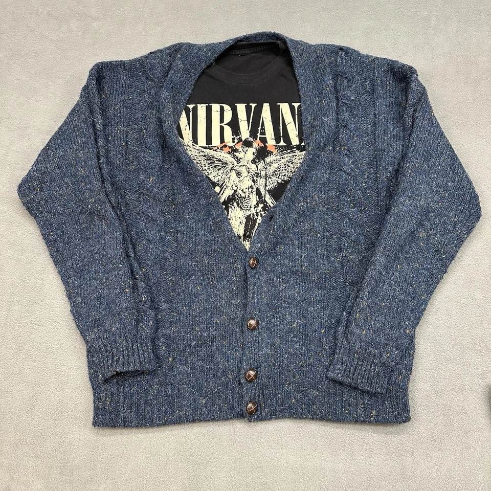 Cárdigan Suéter Claybrooke De Colección Para Hombres L Azul Cable Difuso Kurt Cobain Grunge Foto 2 de 4