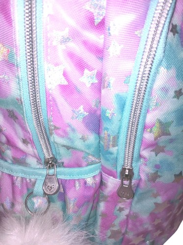 Justice Tie Dye Backpack School Book Bag Girls Shimmer Pink Purple Blue Pompom - Picture 7 of 13