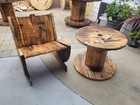 Rustic Round Wood Table Chair Bench Set Burnt Finish Brown bistro set Natural  — photo 4