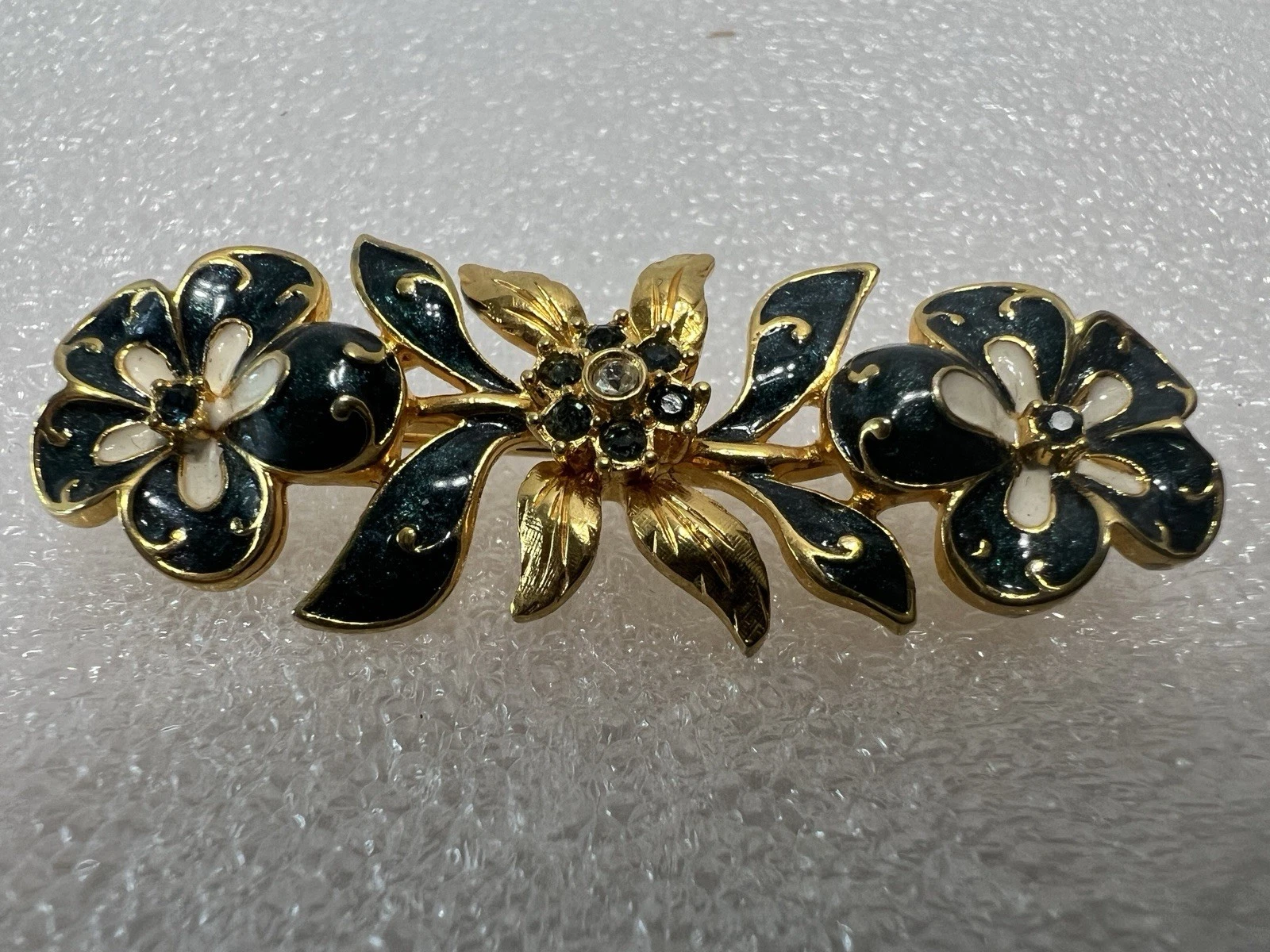 Joan Rivers Swarovski Crystals & Enamel Navy Blue Flowers Brooch - Picture 9 of 11