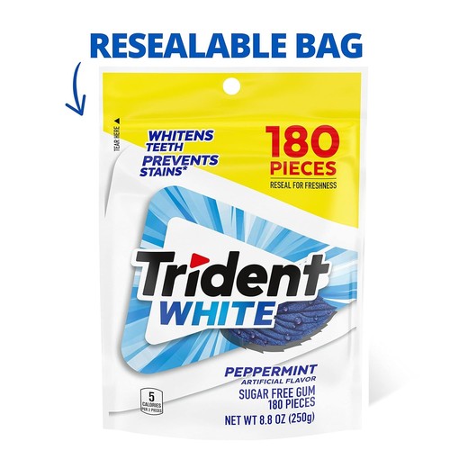 Trident White Sugar Free Gum, Peppermint, 180 180 Count (Pack of 1), - Picture 4 of 12