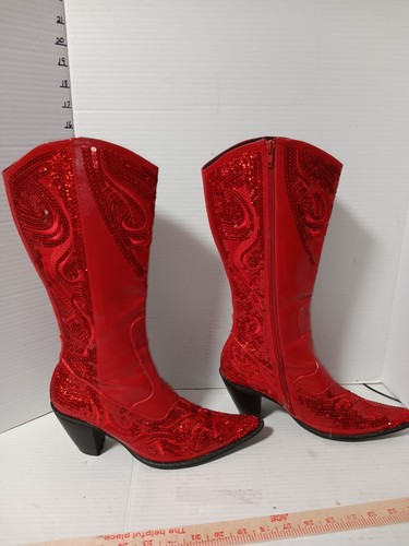 Womens “Helen’ Heart” Western RED Sequin Boots label size 10 - Picture 2 of 5