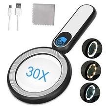 Rechargeable Magnifying Glass with Light, 30x4.7IN Handheld Large Black+White