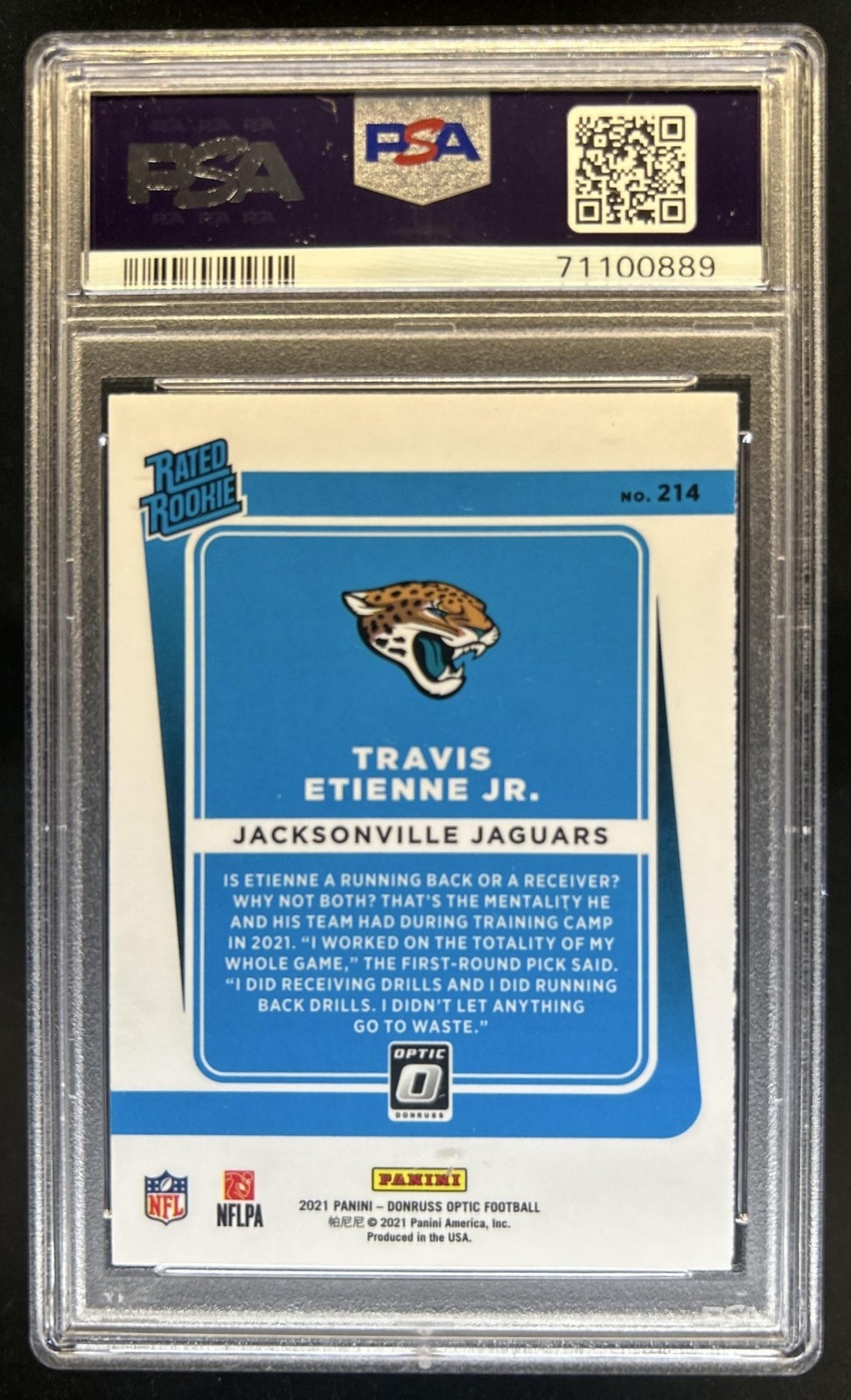2021 Panini Donruss Optic Travis Etienne Jr. RC Rated Rookie #214 Jaguars PSA 10 view 2