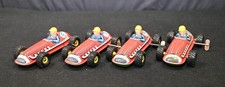 4 Vintage West Germany Tin Wind Up Race Cars 6" Open Wheel Indy Racer Lot Works