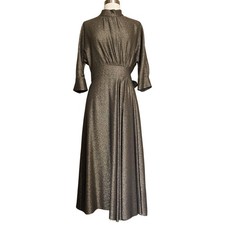 PRADA Lamé Silk Blend Dress in Gold Midi 3/4 Sleeves Runway Designer IT 44/ US 8