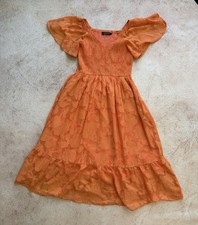 Merokeety Women's Orange Floral Dress With Flutter Sleeves Size S