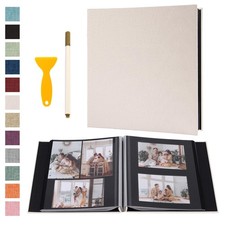 Photo Album Self Adhesive Black Pages Large Scrapbook Linen Cover Memories Gifts