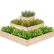 3-Tier Fir Wood Raised Garden Bed, Open-Bottom Planter Raised Garden Bed Wood