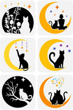 6 PCS Moon Cat Painting Template 7.8X7.8Inch Reusable Silhouette Stencil with Fl