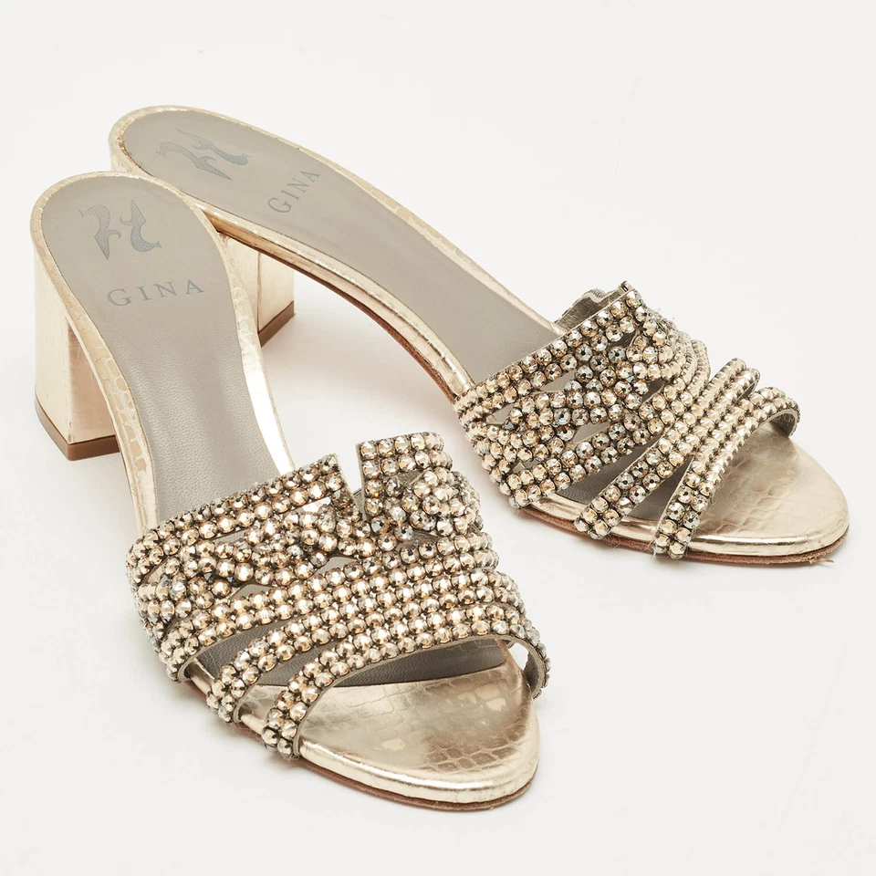 Сандалии-шлепанцы Gina металлик золото кожа кристалл украшенные размер 39,5 - Изображение 4 из 4