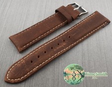 Cinturino per Orologio da Polso in Vera Pelle Marrone 20/18mm Cuciture Bianco