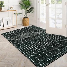 Moroccan Black Area Rug for Living Room - 3x5 Non-Slip Washable Stain Resistant