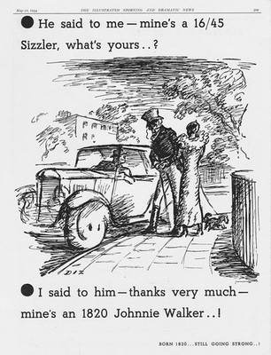 JOHNNIE WALKER WHISKY Cars: Mine's an 1820 Johnnie Walker - Vintage Advert 1934